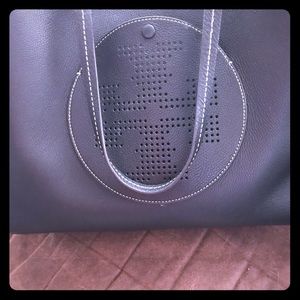 Tory Burch Black/Light Oak Logo Tote